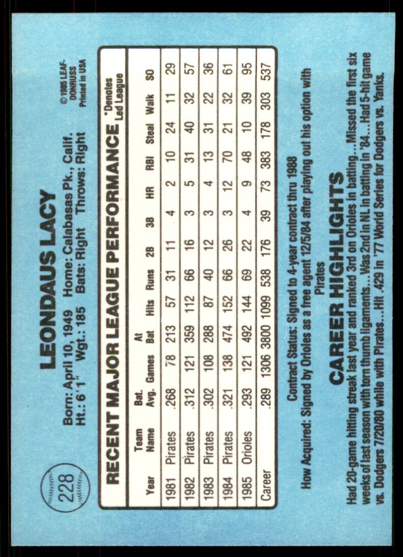 1986 Donruss Lee Lacy B Baseball Cards #228