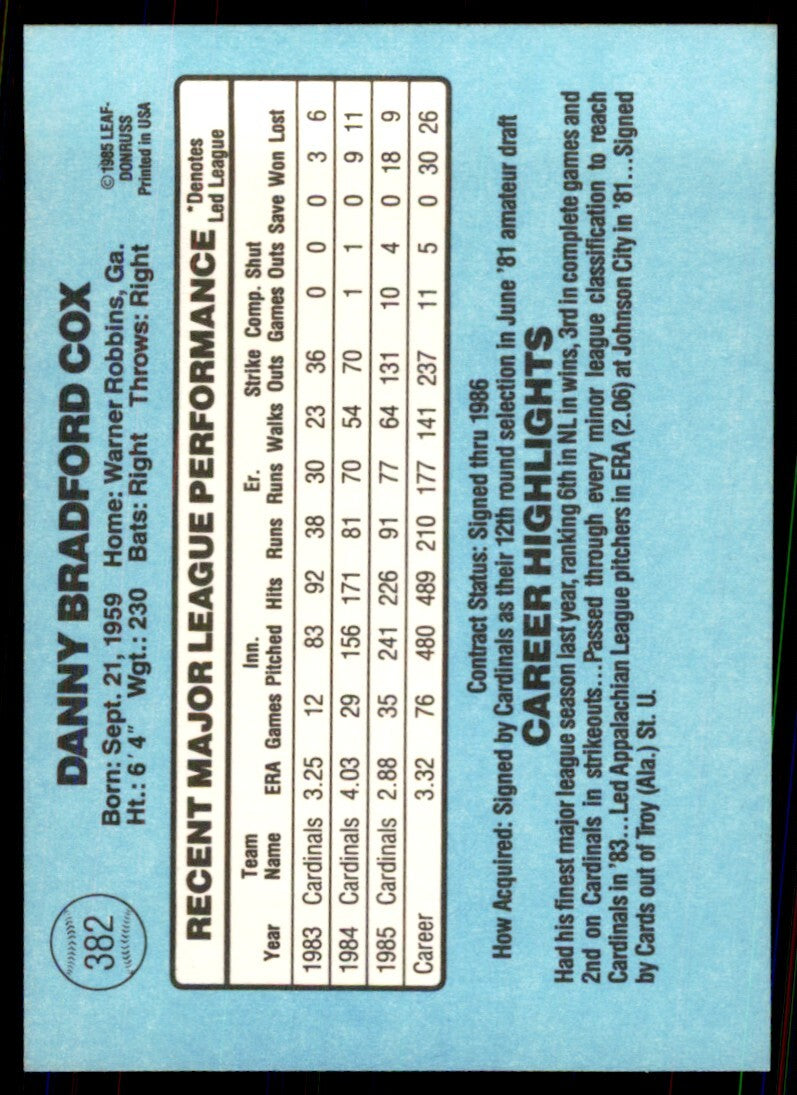 1986 Donruss Danny Cox C Baseball Cards #382