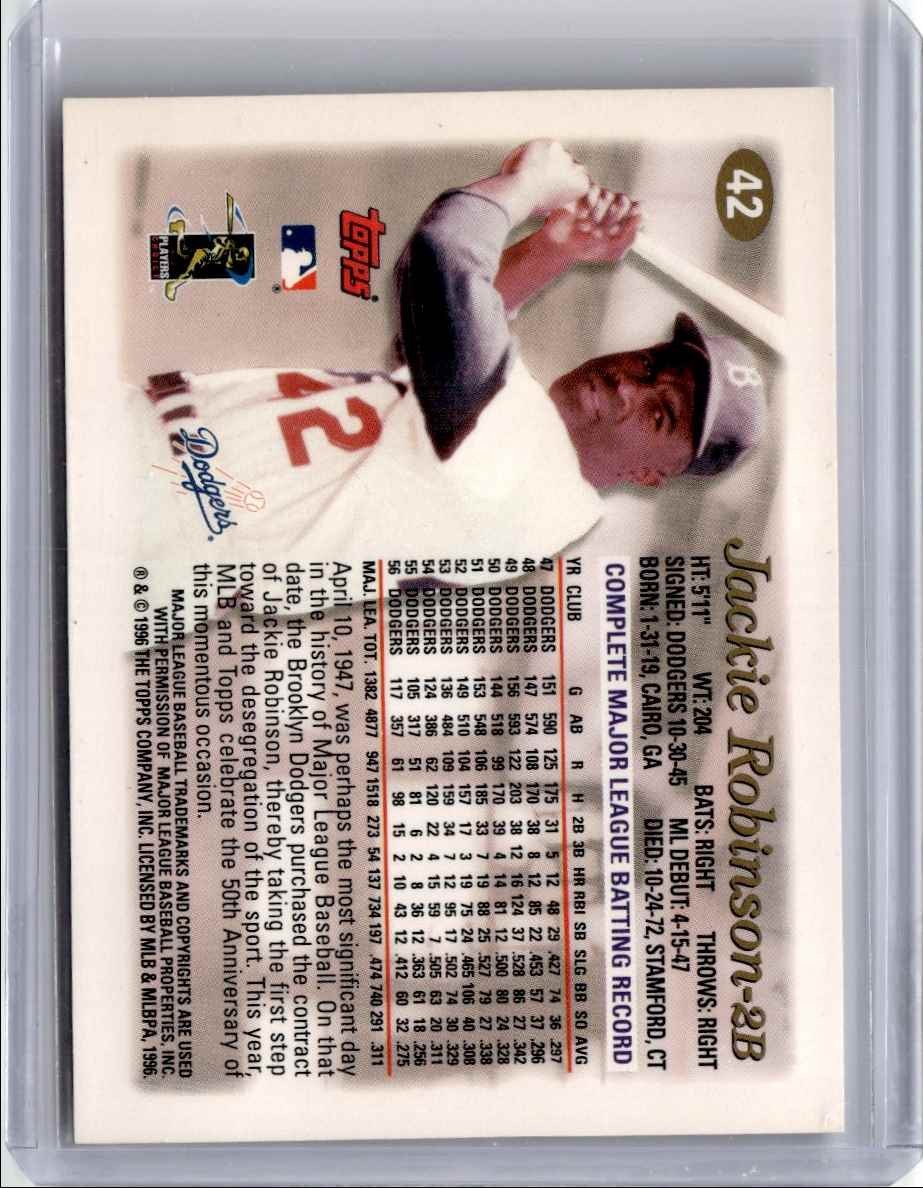 1997 Topps Baseball Card Jackie Robinson Brooklyn Dodgers #42