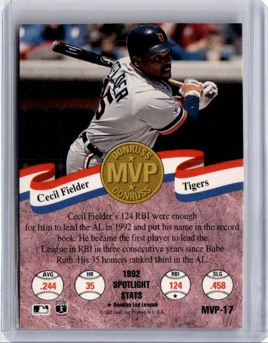 1993 Donruss Cecil Fielder Baseball Card Detroit Tigers #MVP-17