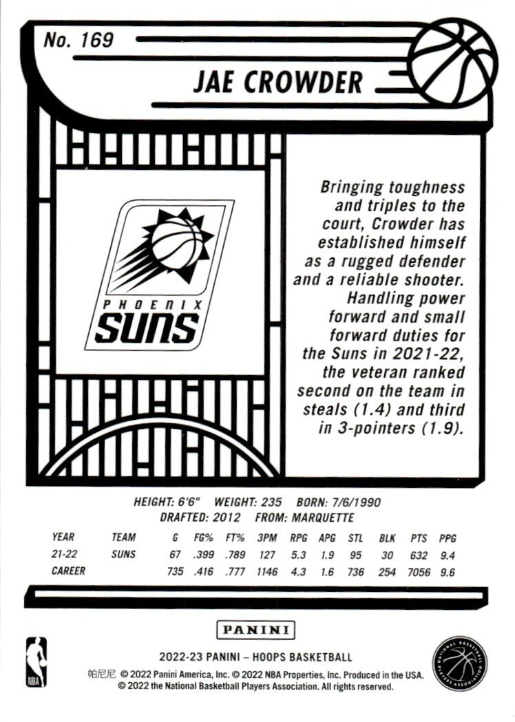 2022-23 Hoops Basketball Card Jae Crowder #169