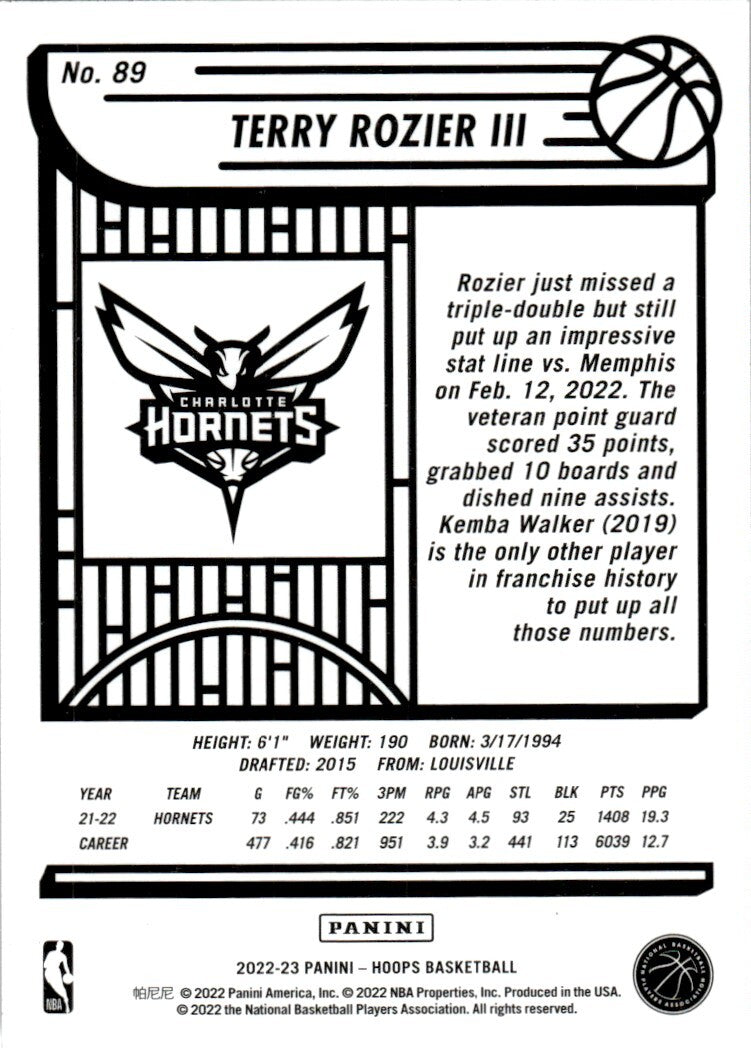 2022-23 Hoops Basketball Card Terry Rozier III A #89