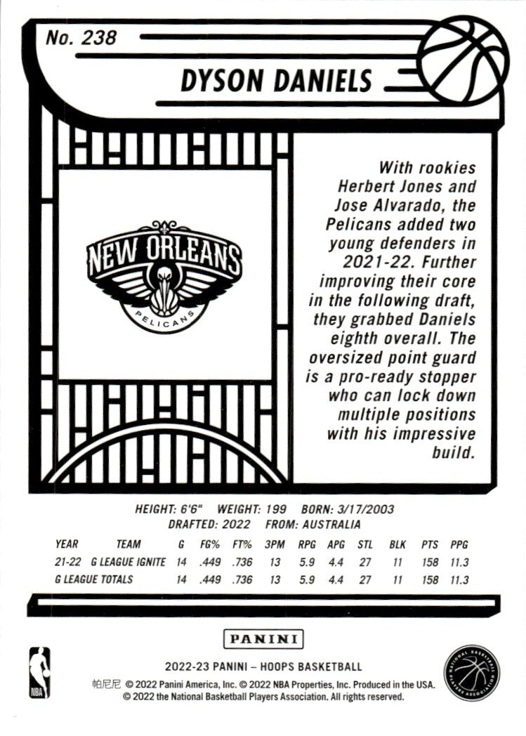 2022-23 Hoops Basketball Card Dyson Daniels #238