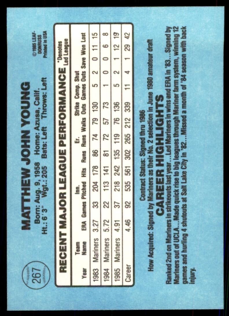 1986 Donruss Matt Young A Baseball Cards #267