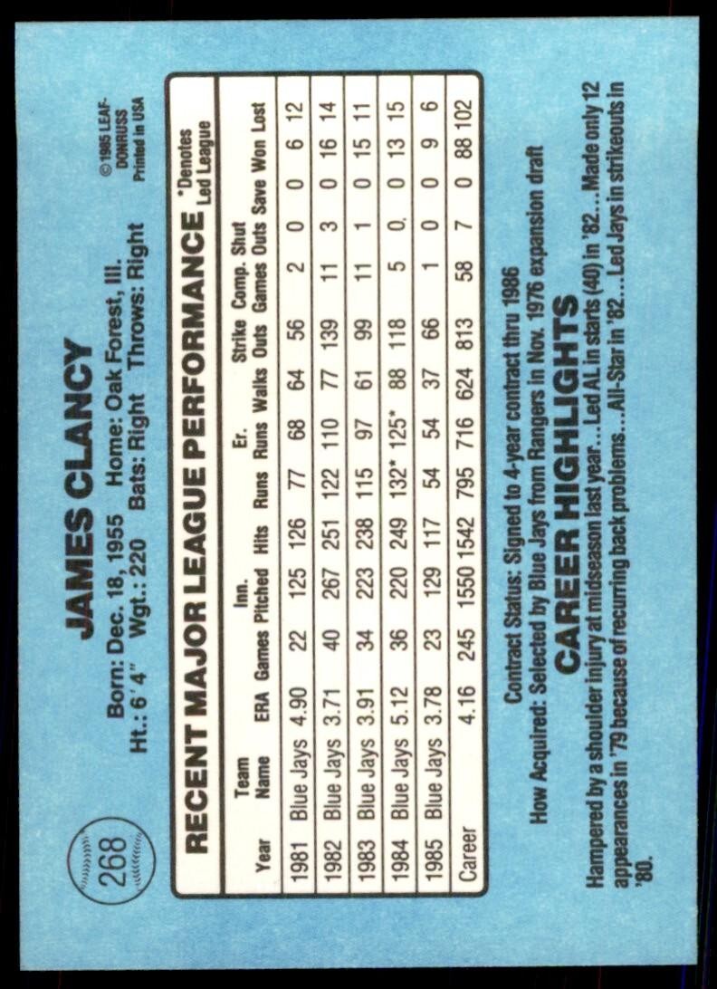 1986 Donruss Jim Clancy B Baseball Cards #268