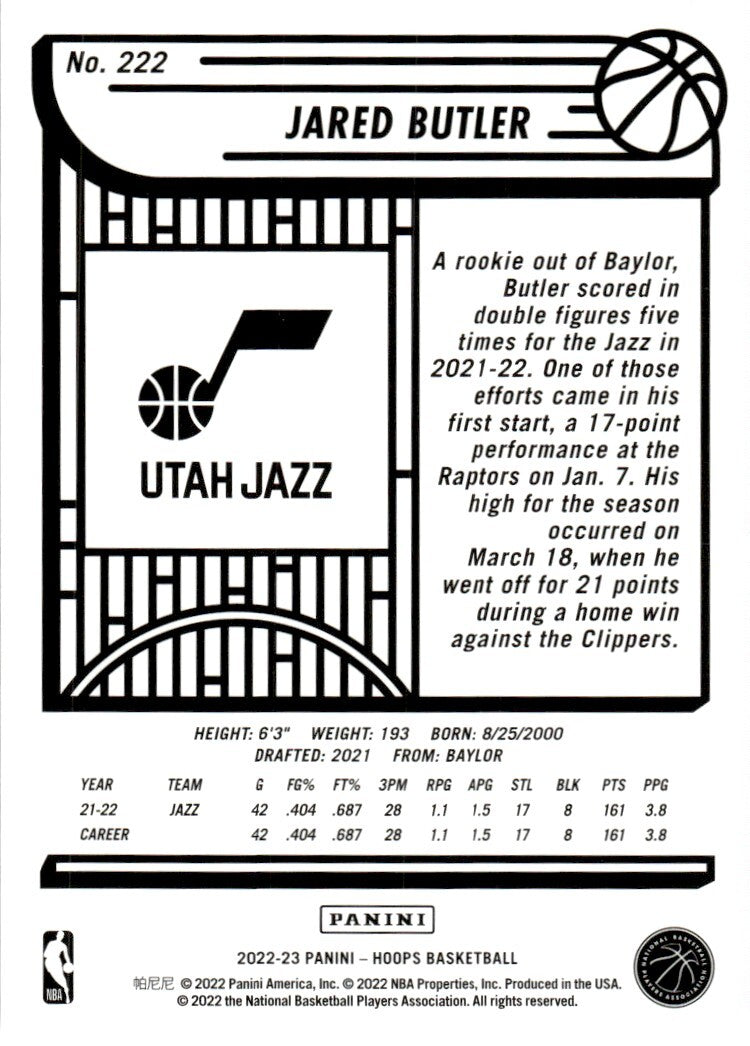 2022-23 Hoops Basketball Card Jared Butler A #222