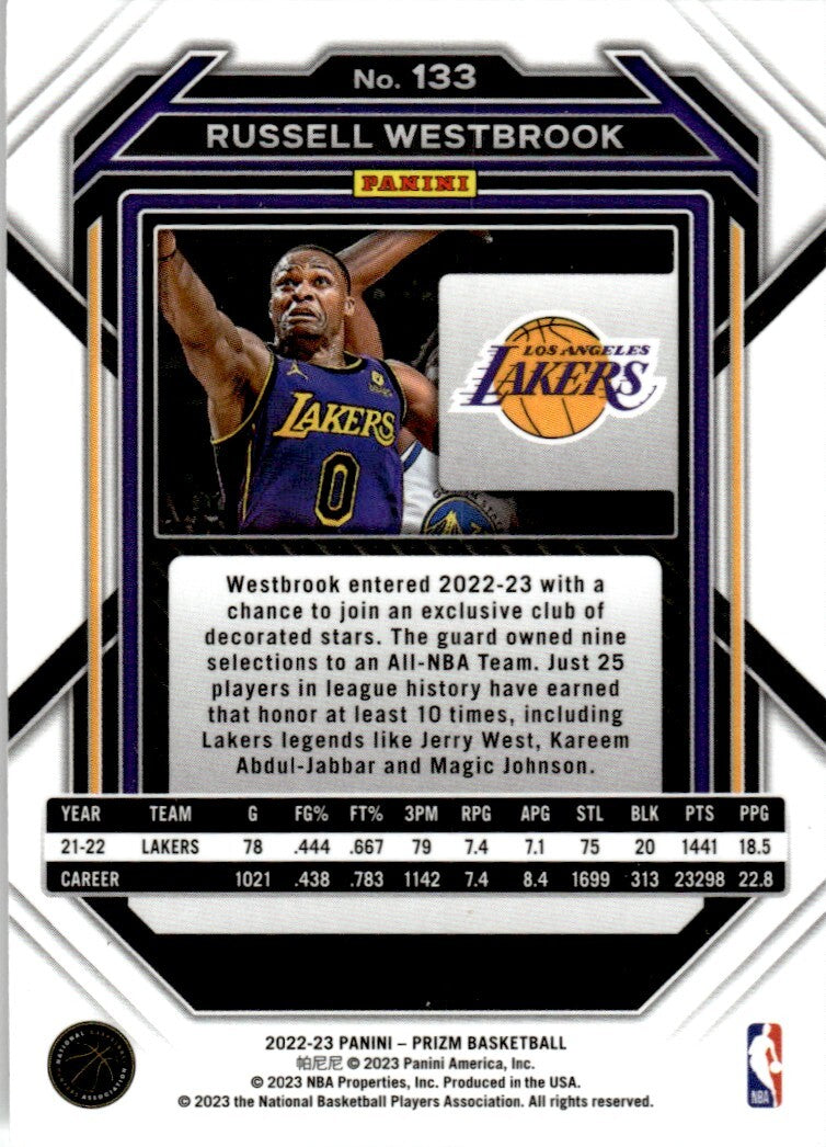2022 Panini Prizm Basketball Card Russell Westbrook #133