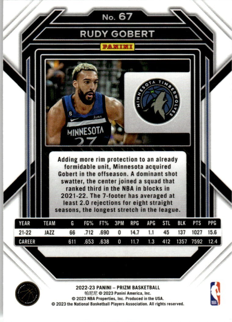 2022 Panini Prizm Basketball Card Rudy Gobert A #67