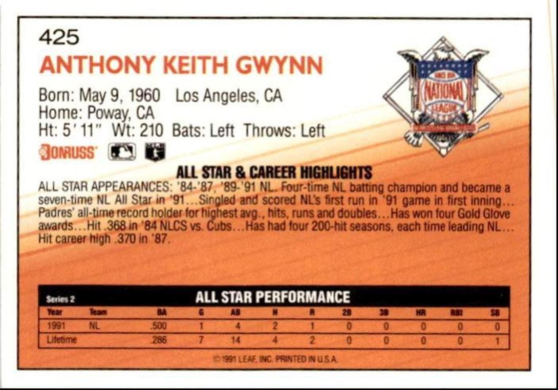 1992 Donruss Tony Gwynn San Diego Padres #425