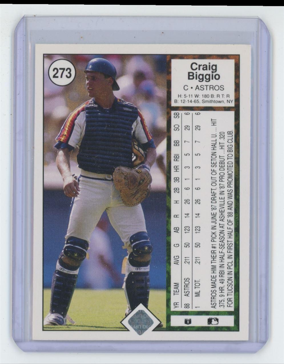 1989 Upper Deck Baseball Card Craig Biggio Rookie Houston Astros #273