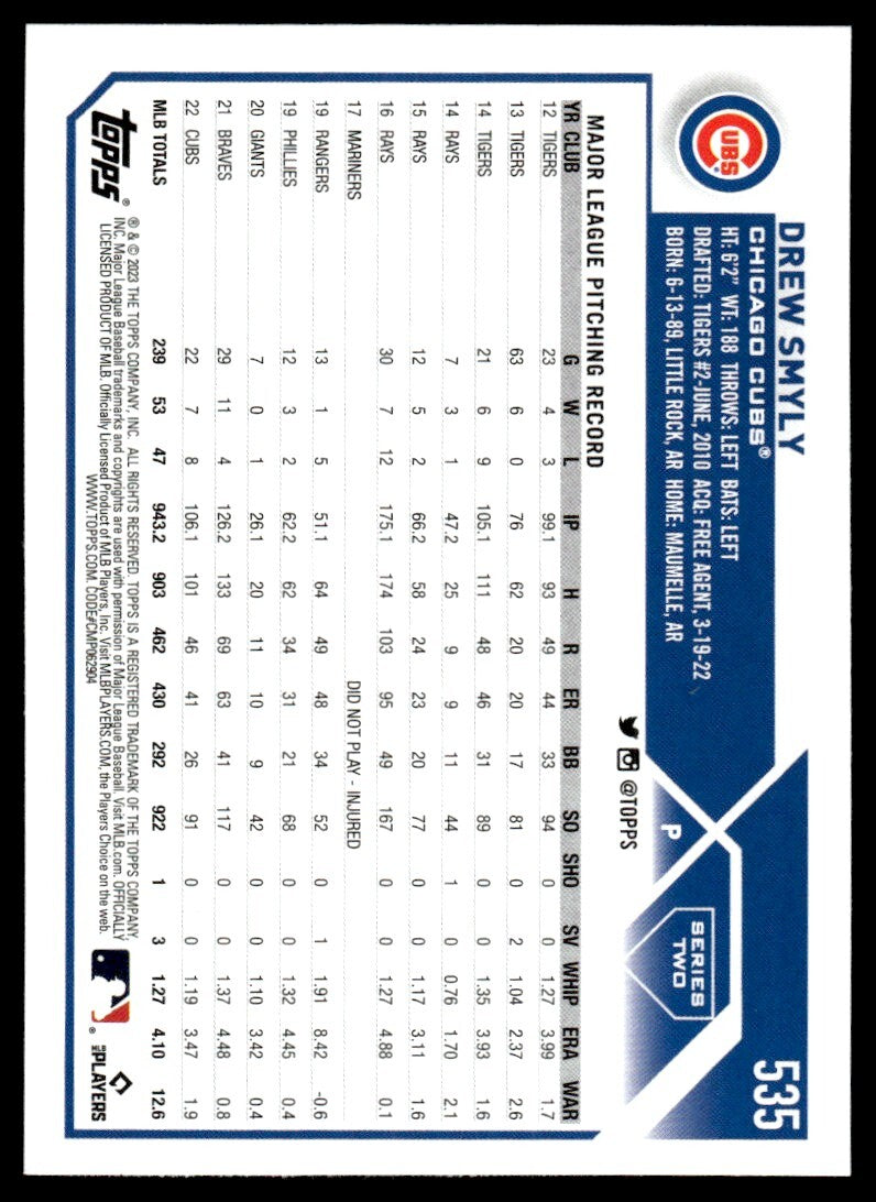 2023 Topps Baseball Card Drew Smyly Chicago Cubs #535
