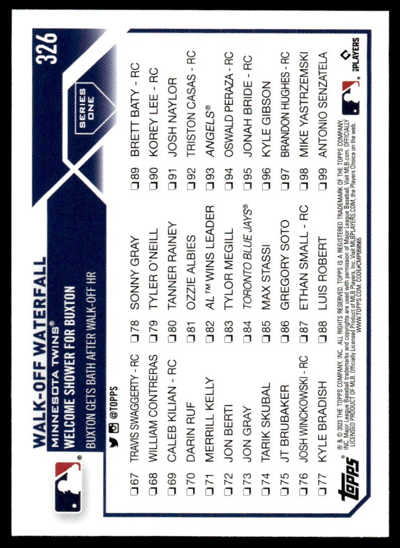 2023 Topps Baseball Card Walk-off Waterfall A Minnesota Twins #326