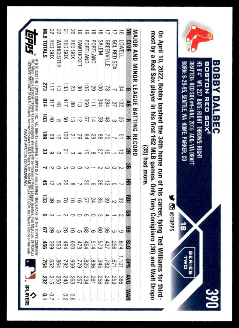 2023 Topps Baseball Card Bobby Dalbec Boston Red Sox #390