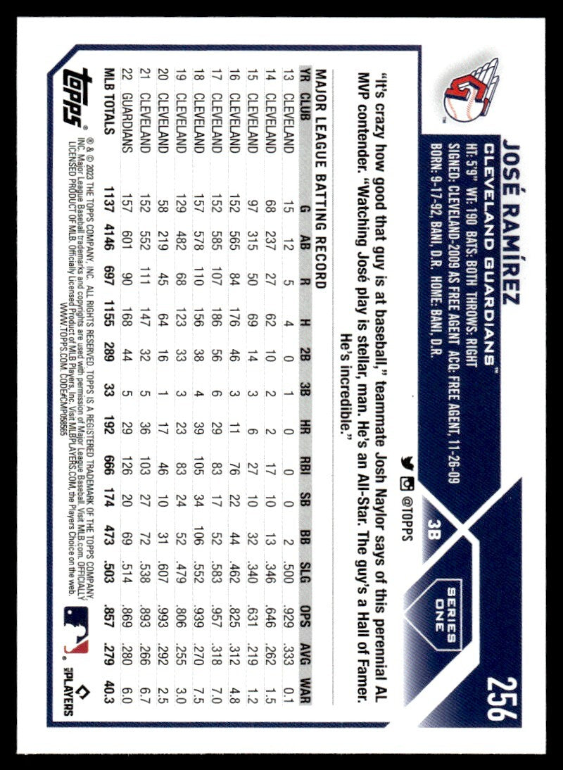 2023 Topps Baseball Card Jose Ramirez Cleveland Guardians #256