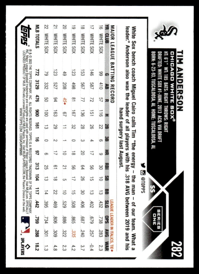 2023 Topps Baseball Card Tim Anderson Chicago White Sox #282