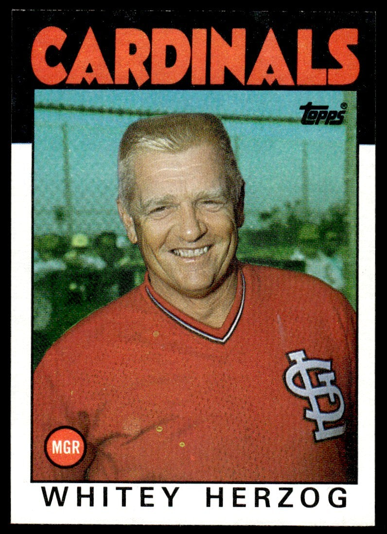 1986 Topps Baseball Card Whitey Herzog St. Louis Cardinals #441
