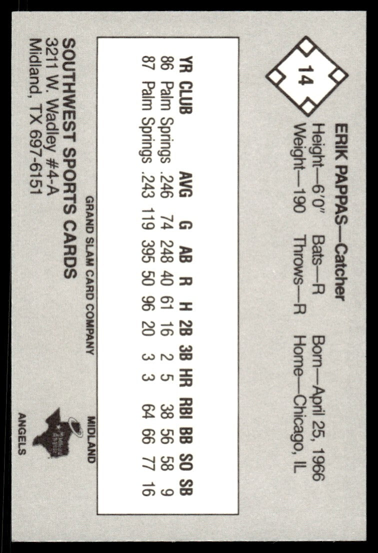 1988 Grand Slam Baseball Card Erik Pappas Midland Angels #14