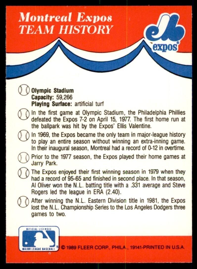 1989 Fleer Montreal Expos Baseball Cards