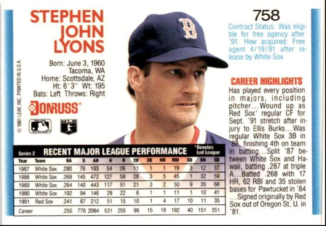 1992 Donruss Steve Lyons Rookie Boston Red Sox #758