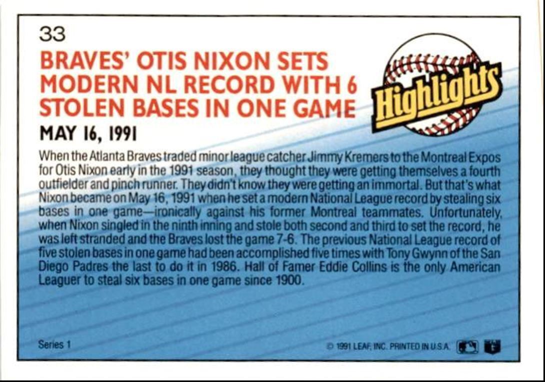 1992 Donruss Otis Nixon Atlanta Braves #33