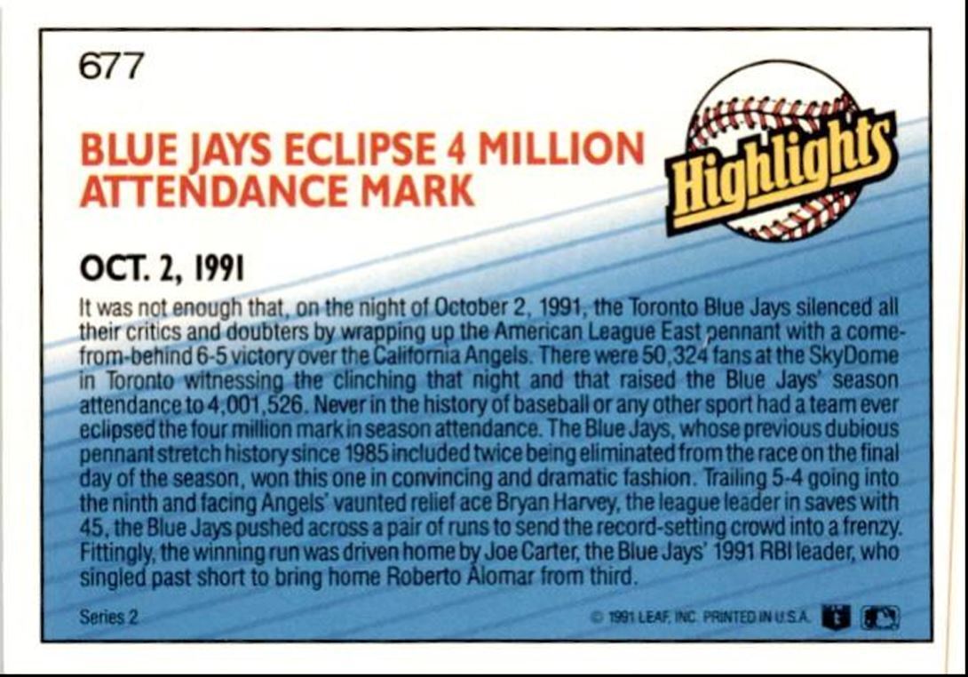 1992 Donruss Joe Carter Toronto Blue Jays #677