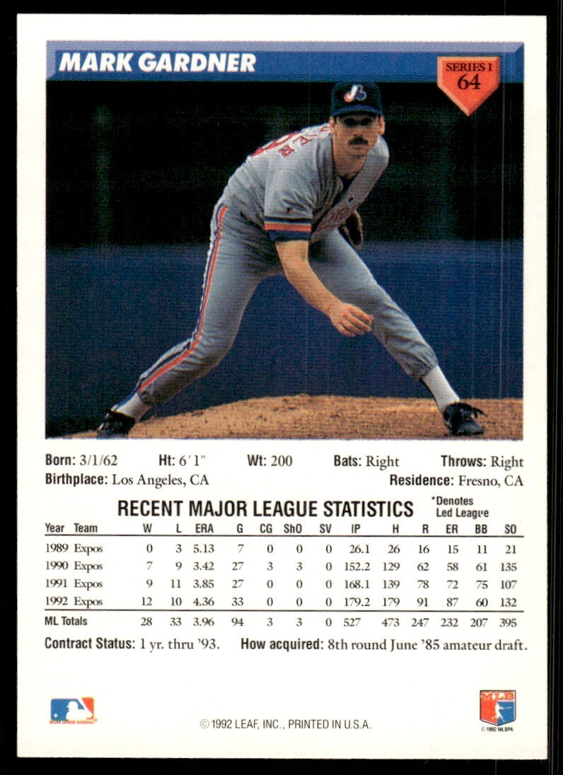 1993 Donruss Baseball Card Mark Gardner Montreal Expos #64