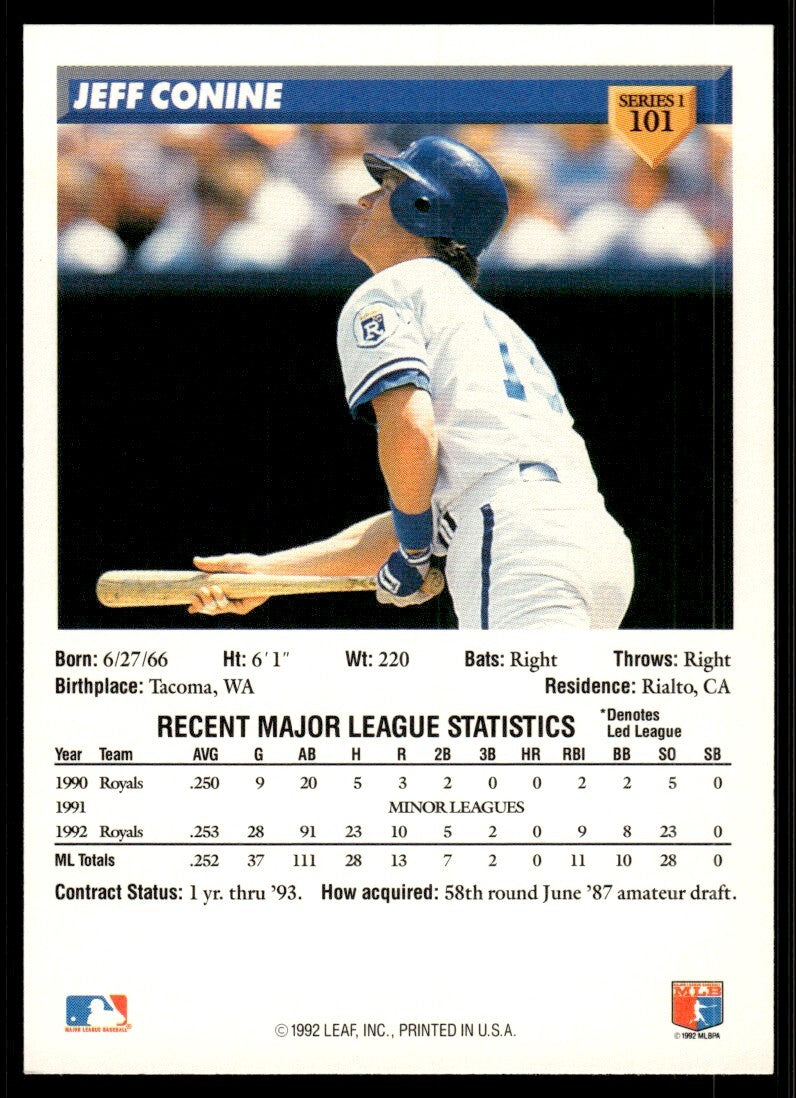 1993 Donruss Baseball Card Jeff Conine Kansas City Royals #101