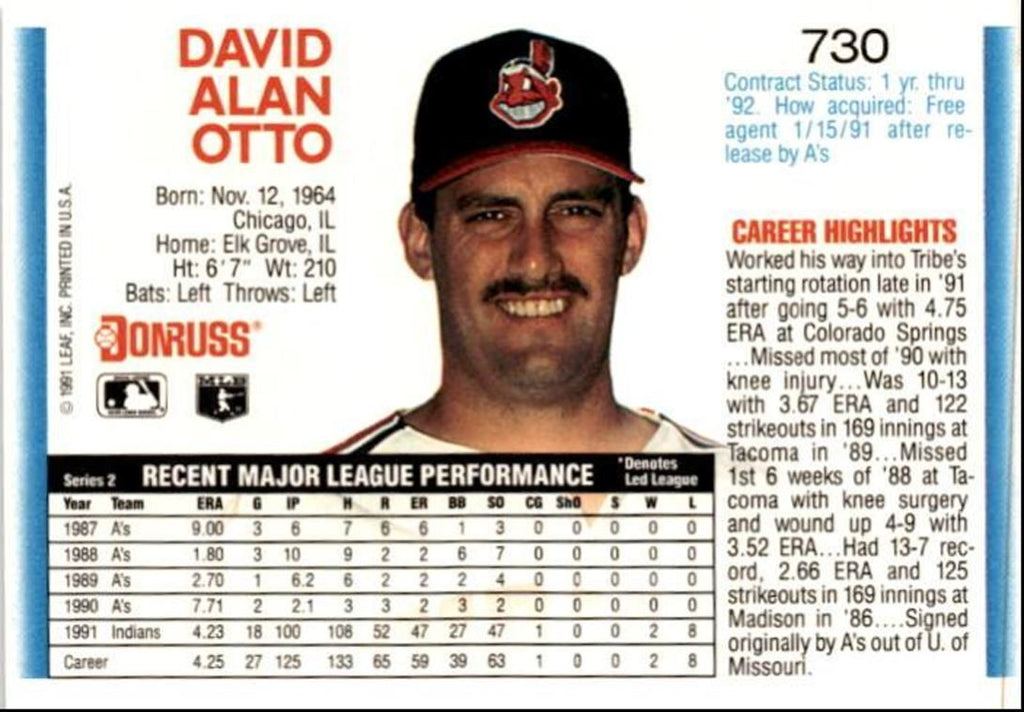 1992 Donruss Dave otto Cleveland Indians #730
