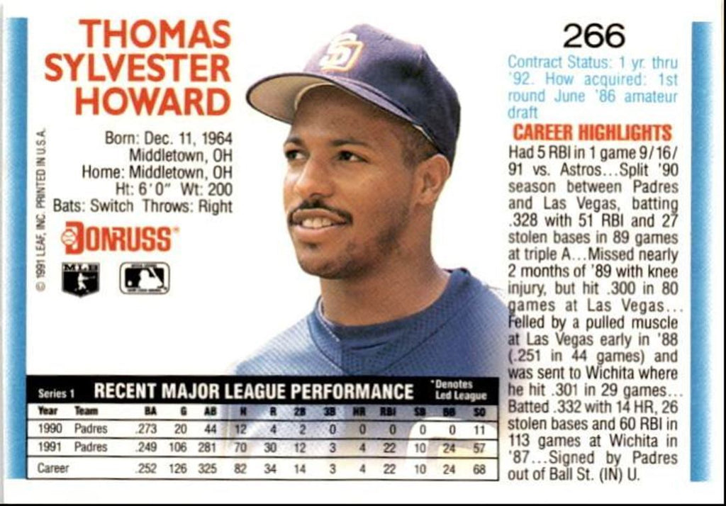 1992 Donruss Thomas Howard San Diego Padres #266