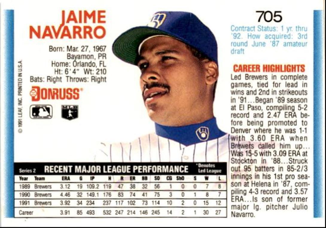 1992 Donruss Jaime Navarro Milwaukee Brewers #705