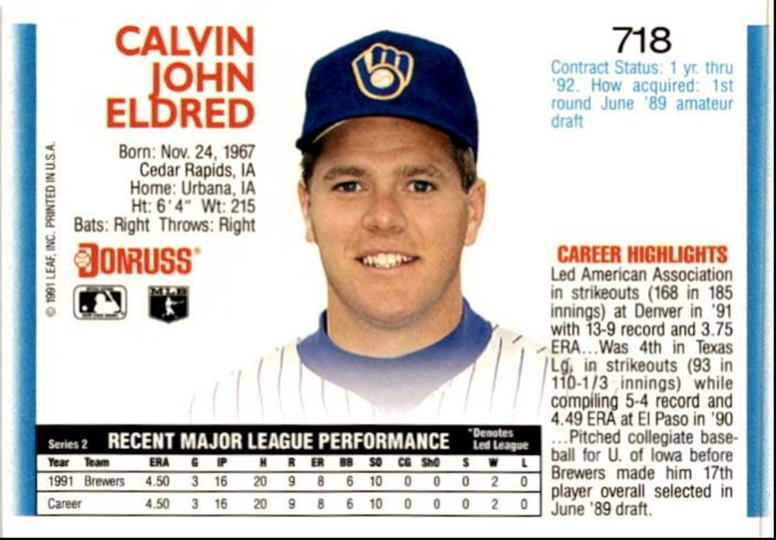 1992 Donruss Cal Eldred Milwaukee Brewers #718