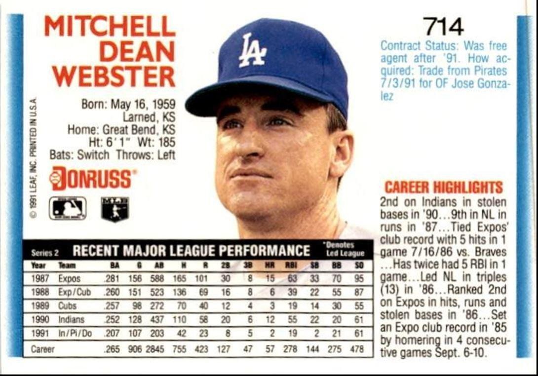 1992 Donruss Mitch Webster Los Angeles Dodgers #714
