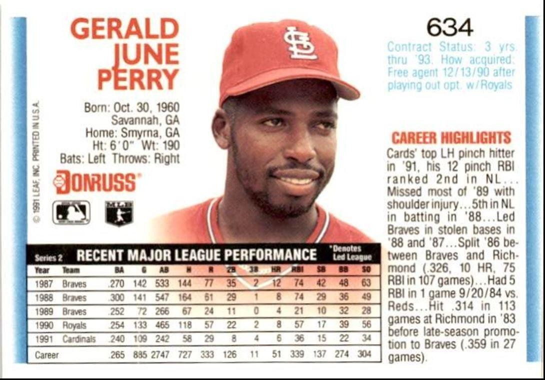 1992 Donruss Gerald Perry St. Louis Cardinals #634