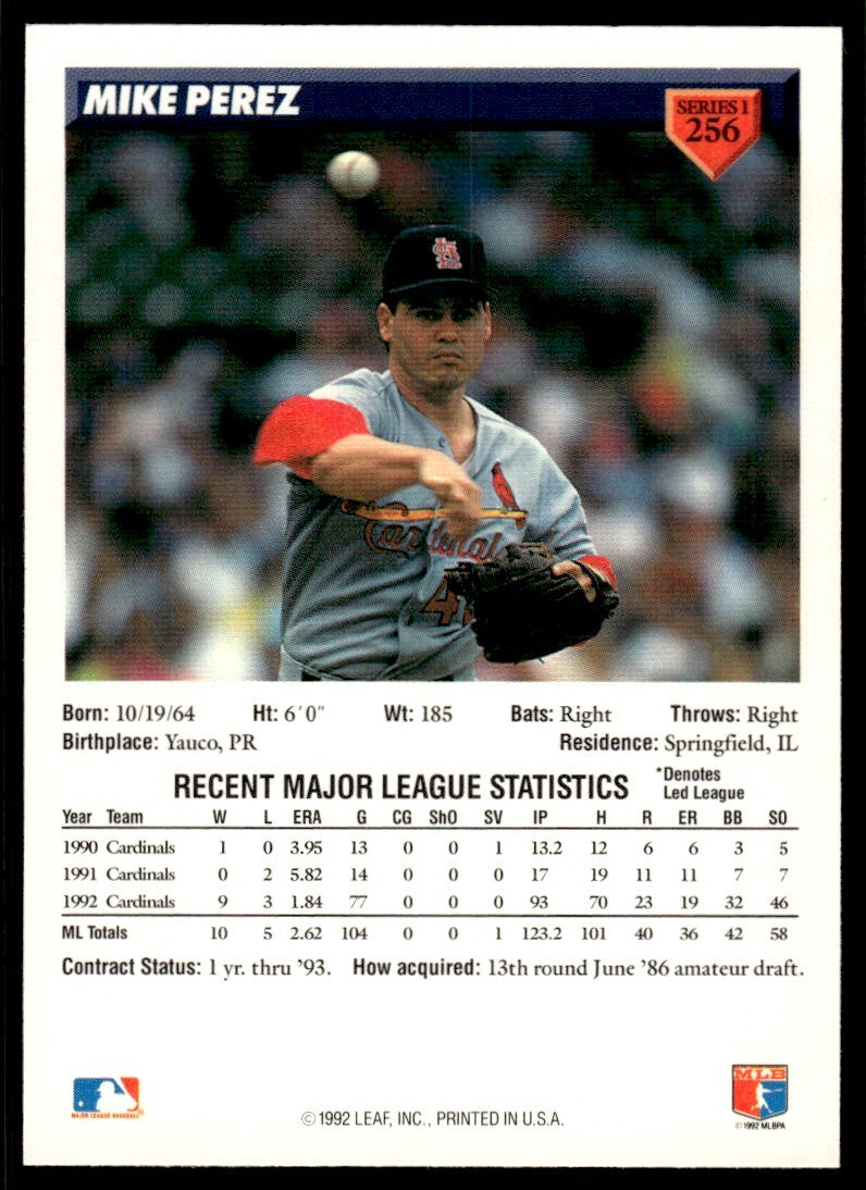 1993 Donruss Baseball Card Mike Perez St. Louis Cardinals #256