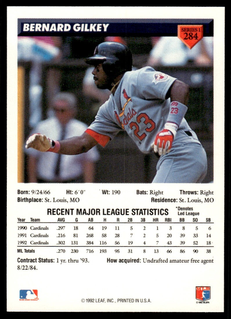 1993 Donruss Baseball Card Bernard Gilkey St. Louis Cardinals #284