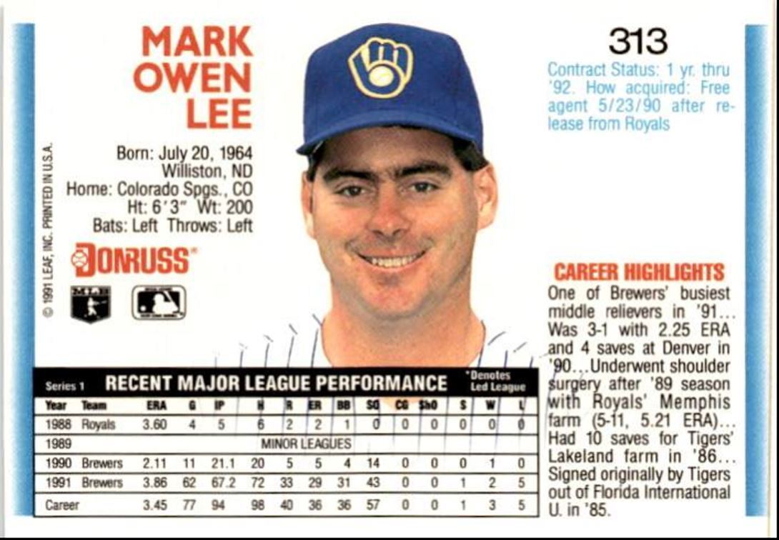1992 Donruss Mark Lee Milwaukee Brewers #313
