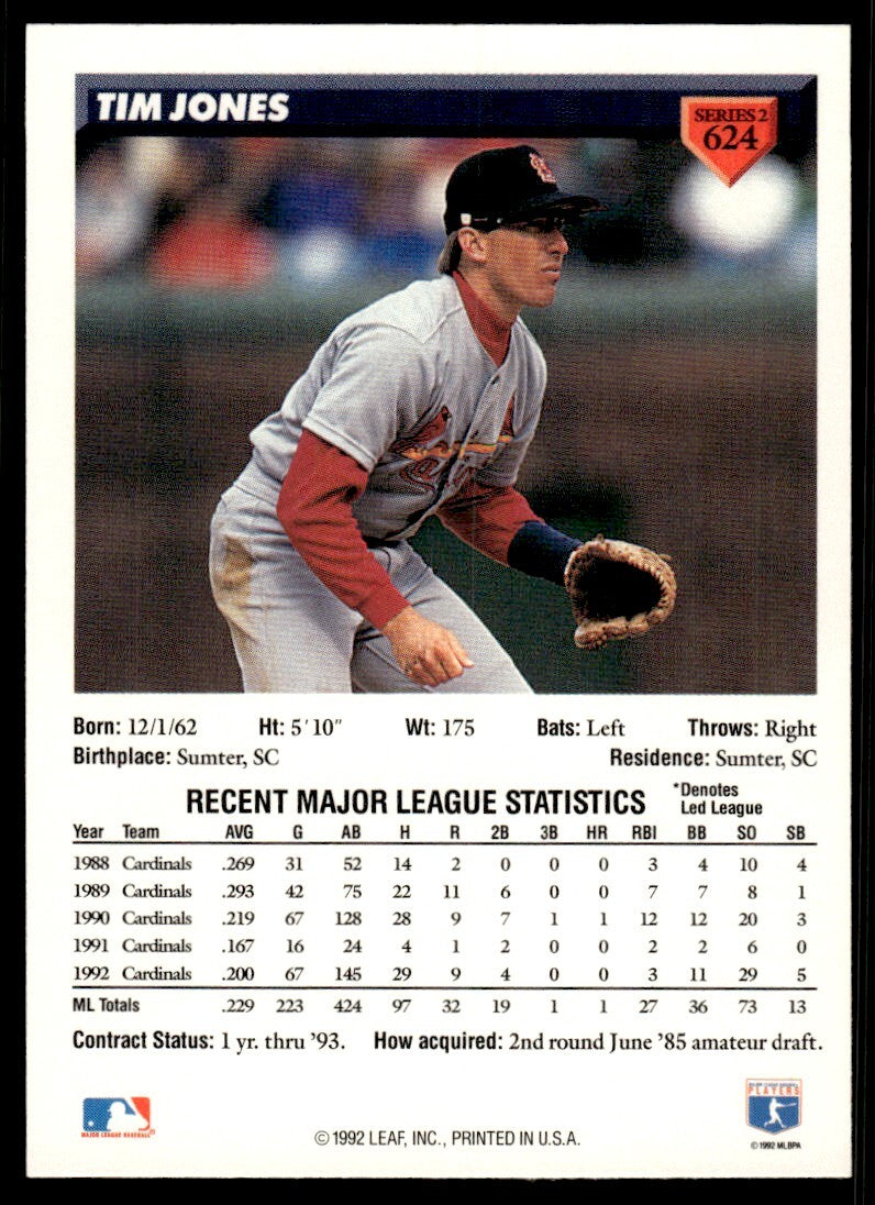 1993 Donruss Baseball Card Tim Jones St. Louis Cardinals #624