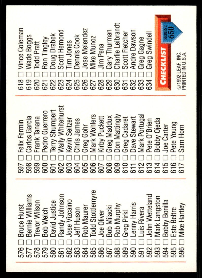 1993 Donruss Baseball Card Checklist 556-634 #650