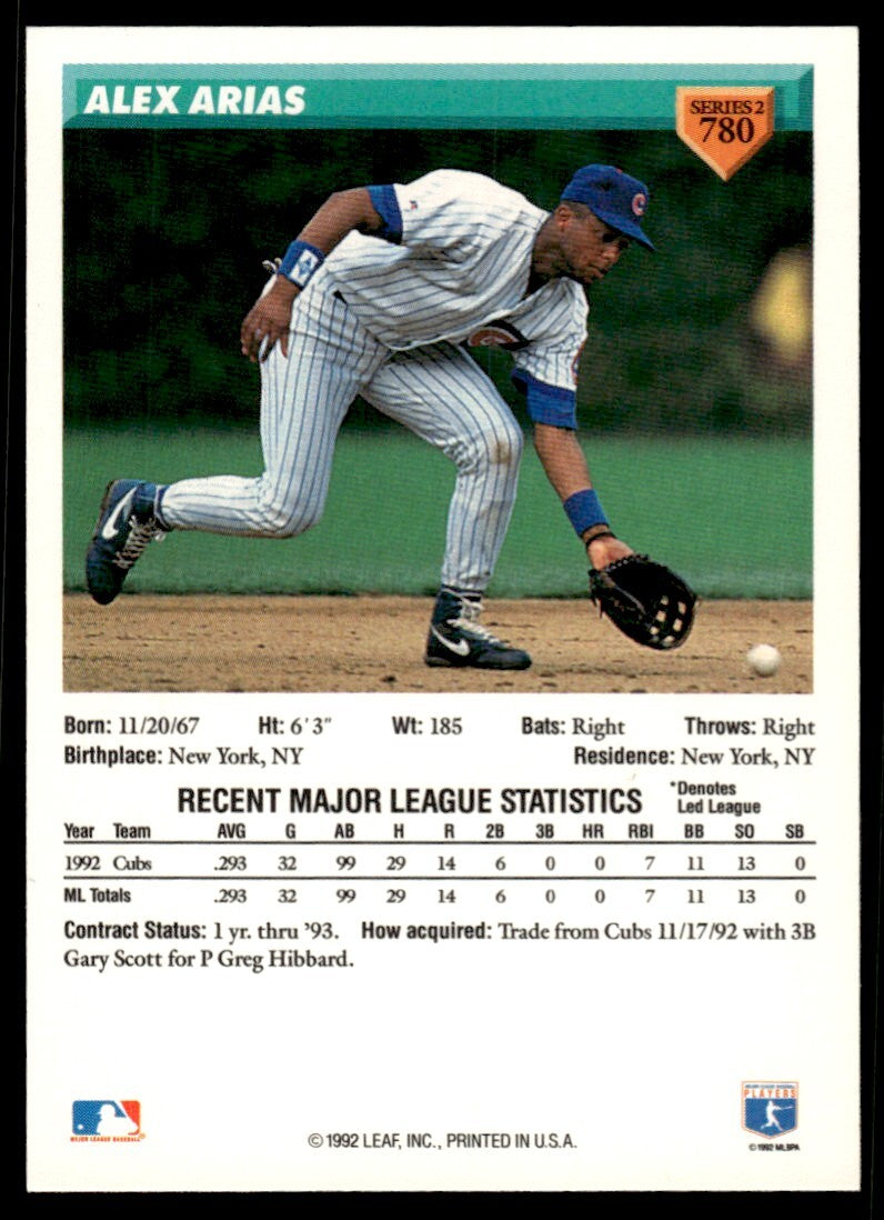 1993 Donruss Baseball Card Alex Arias Florida Marlins #780