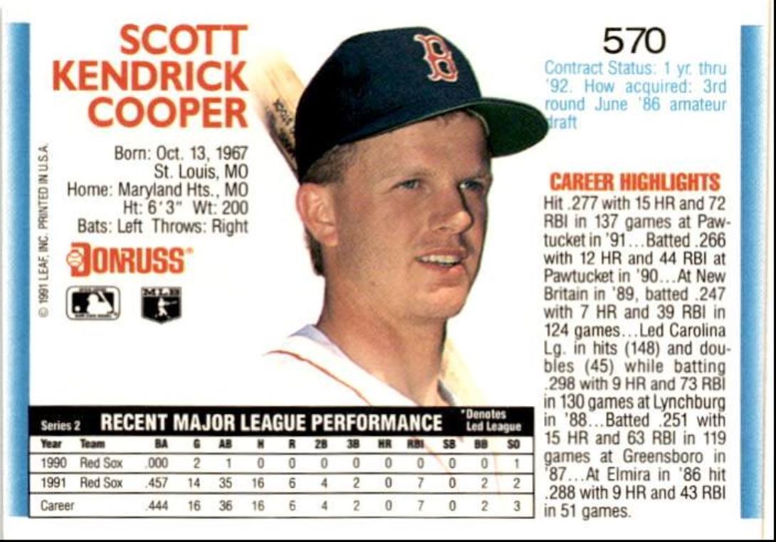 1992 Donruss Scott Cooper Boston Red Sox #570