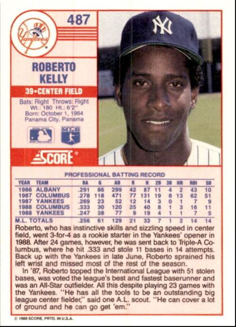 1989 Score Baseball Card Roberto Kelly New York Yankees #487