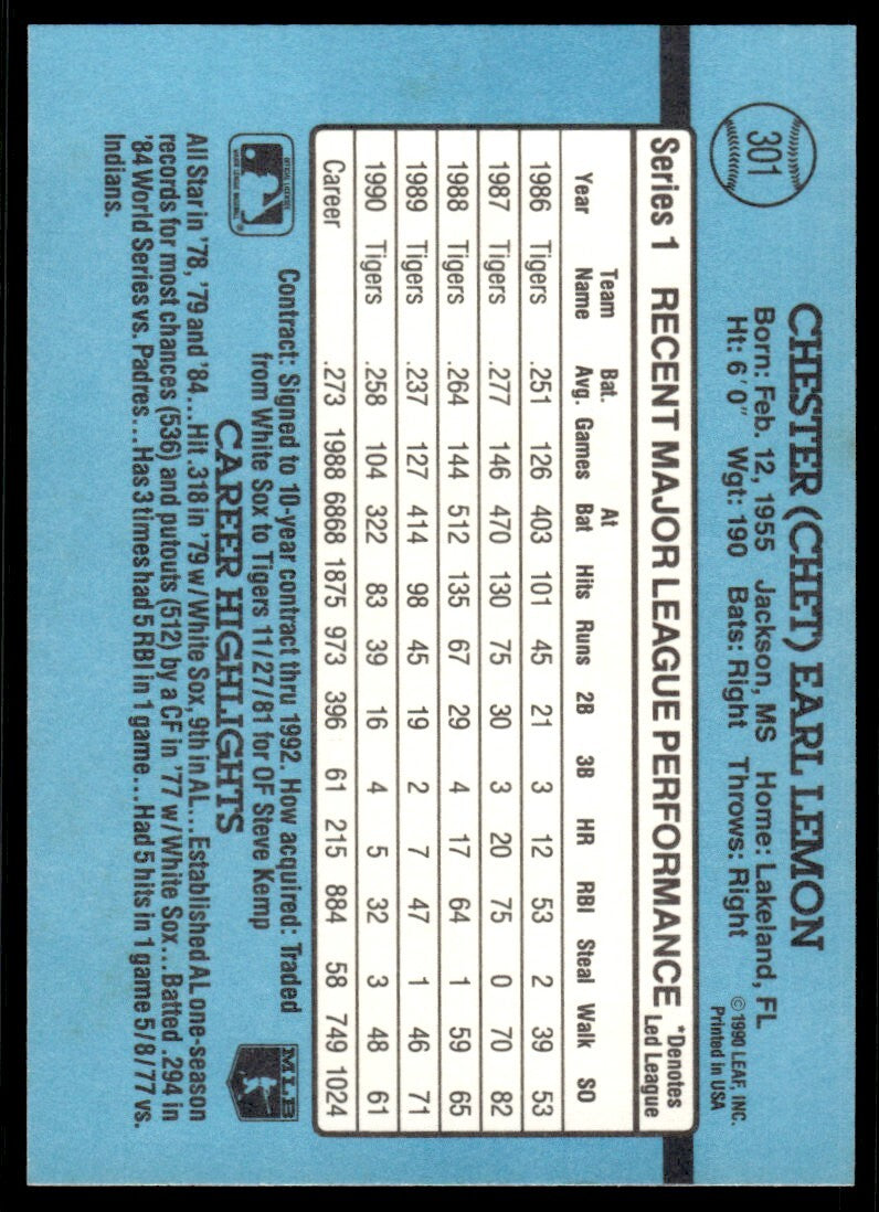 1991 Donruss Baseball Card Chet Lemon Detroit Tigers #301