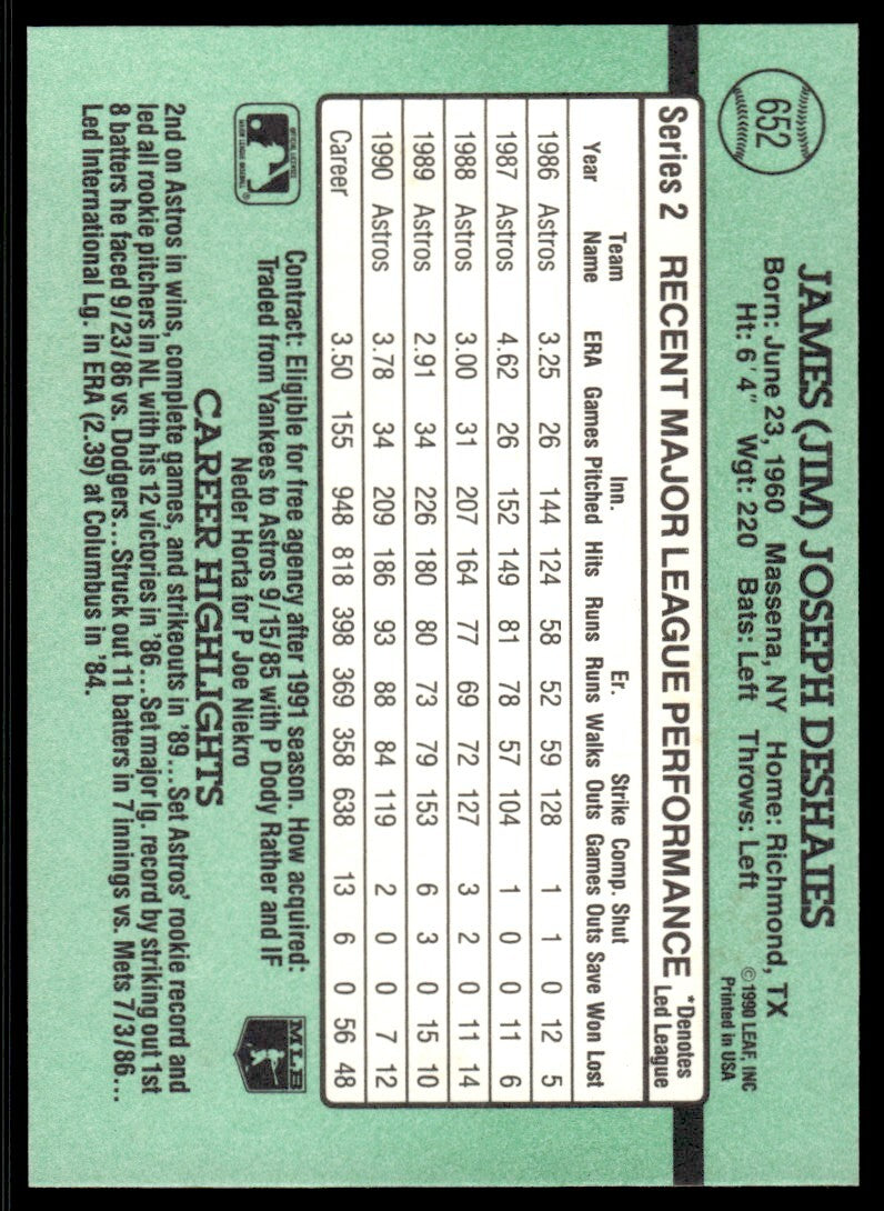 1991 Donruss Baseball Card Jim Deshaies Houston Astros #652
