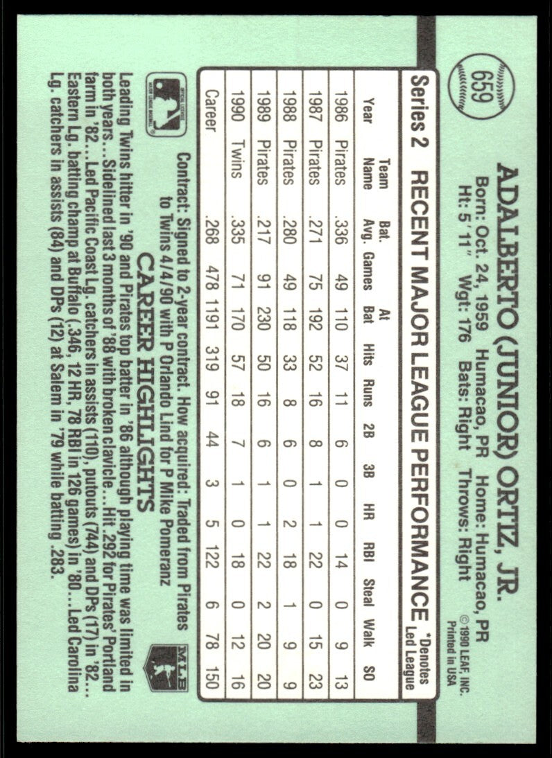 1991 Donruss Baseball Card Junior Ortiz Minnesota Twins #659