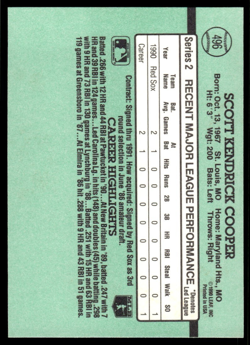 1991 Donruss Baseball Card Scott Cooper Boston Red Sox #496