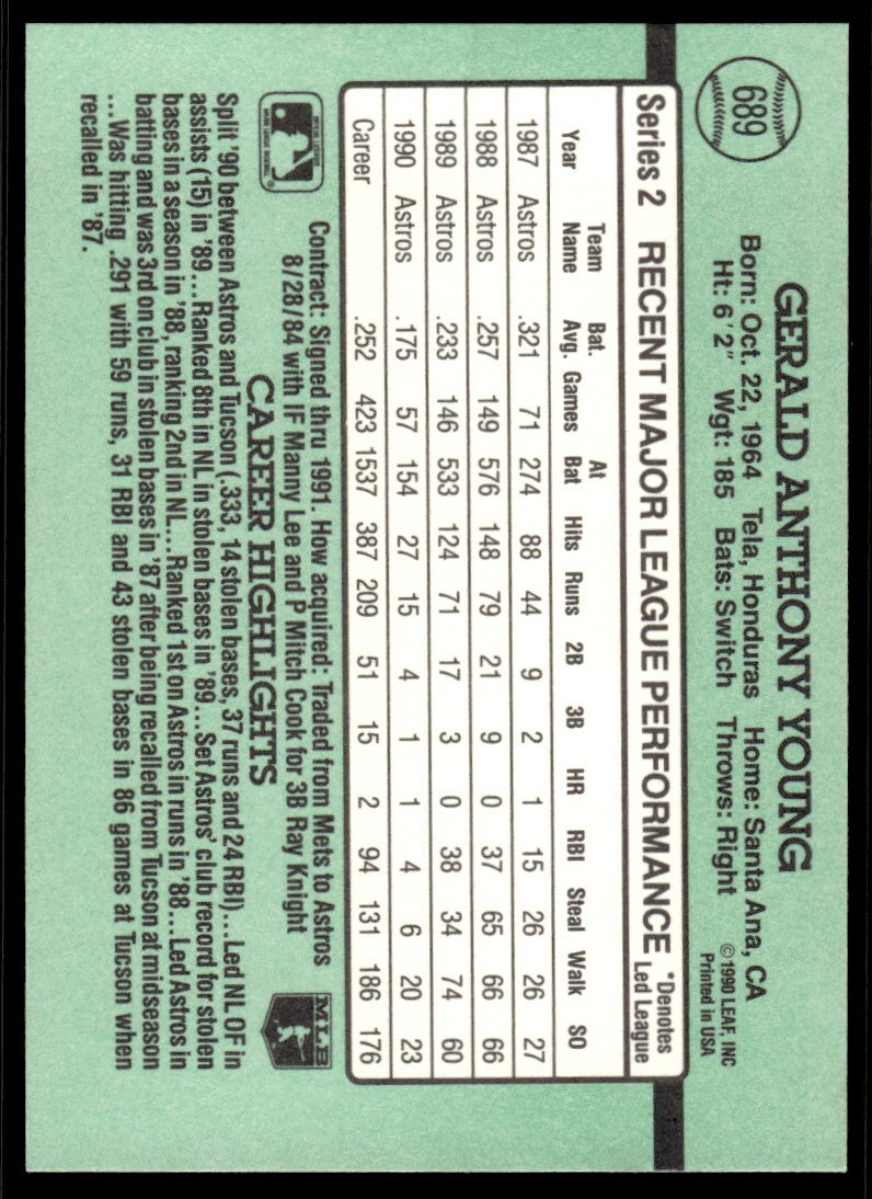 1991 Donruss Baseball Card Gerald Young Houston Astros #689