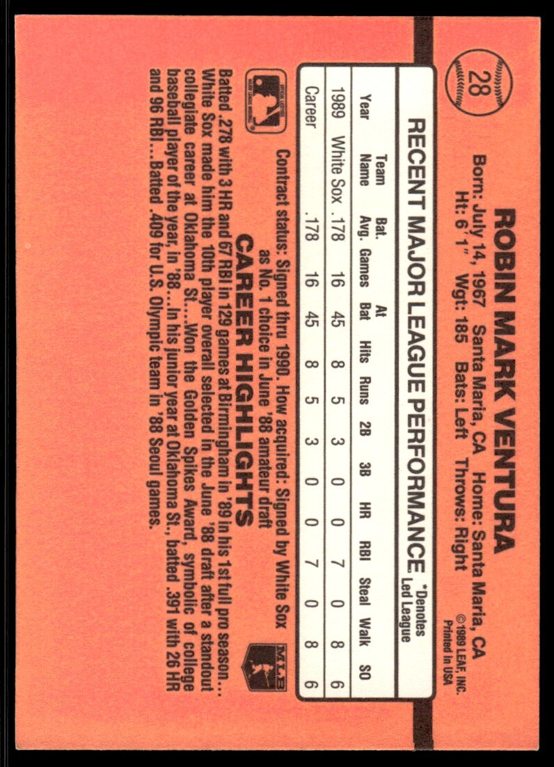 1990 Donruss Robin Ventura A Chicago White Sox #28