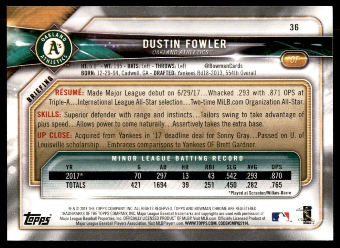 2018 Bowman Dustin Fowler C Baseball Cards #36