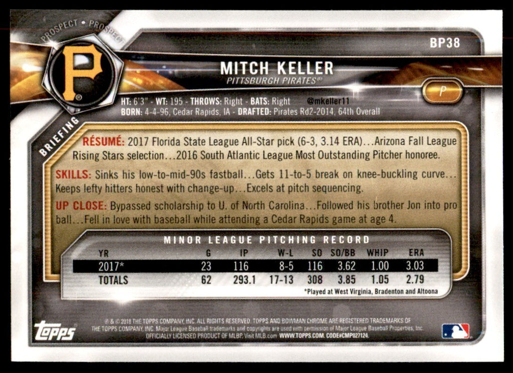 2018 Bowman Mitch Keller A Baseball Cards #BP38
