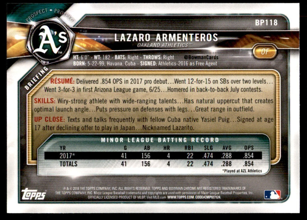 2018 Bowman Lazaro Armenteros A Baseball Cards #BP118